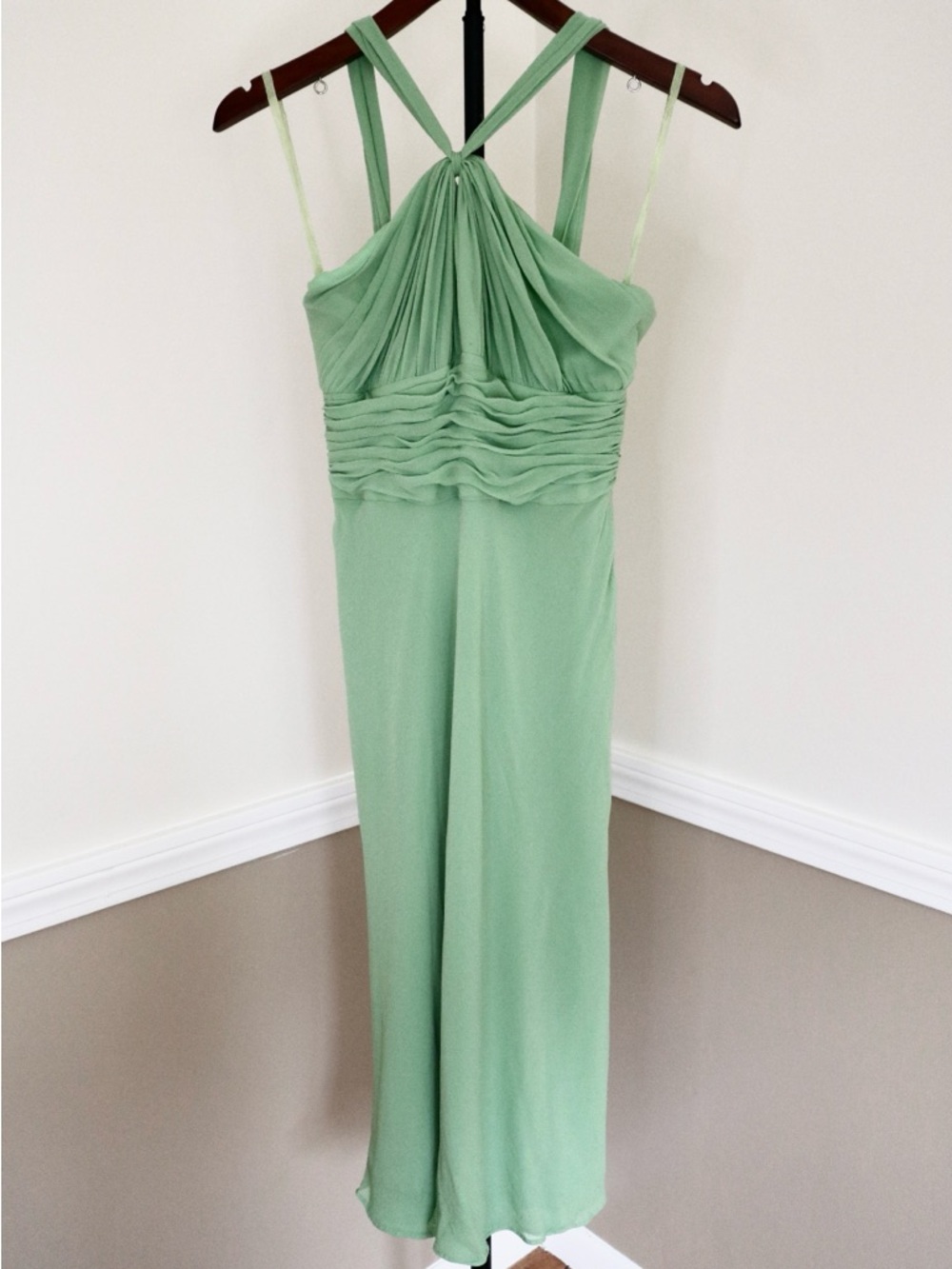 Anne Klein Mint Green One-Shoulder Evening Dress 100% silk